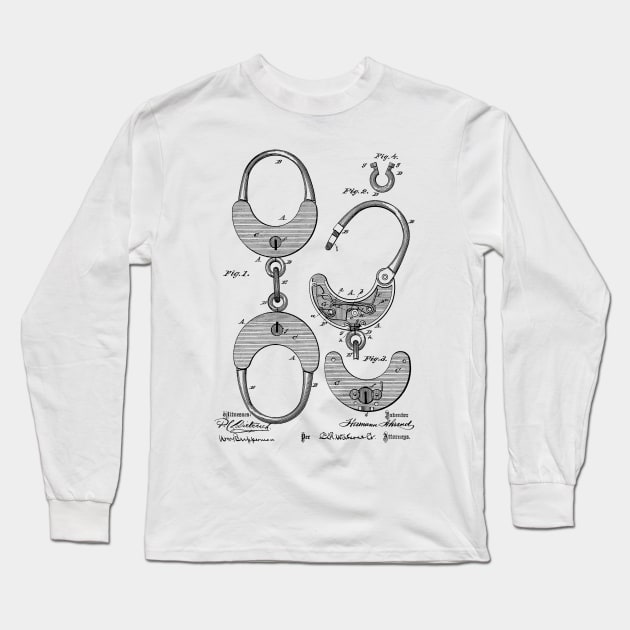 Hand Cuff Vintage Patent Hand Drawing Long Sleeve T-Shirt by TheYoungDesigns